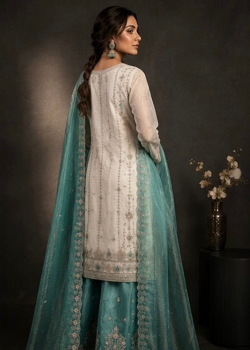 White Embroidered Silk Kurta Set