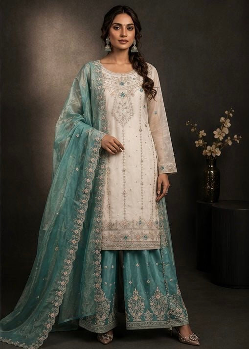 White Embroidered Silk Kurta Set