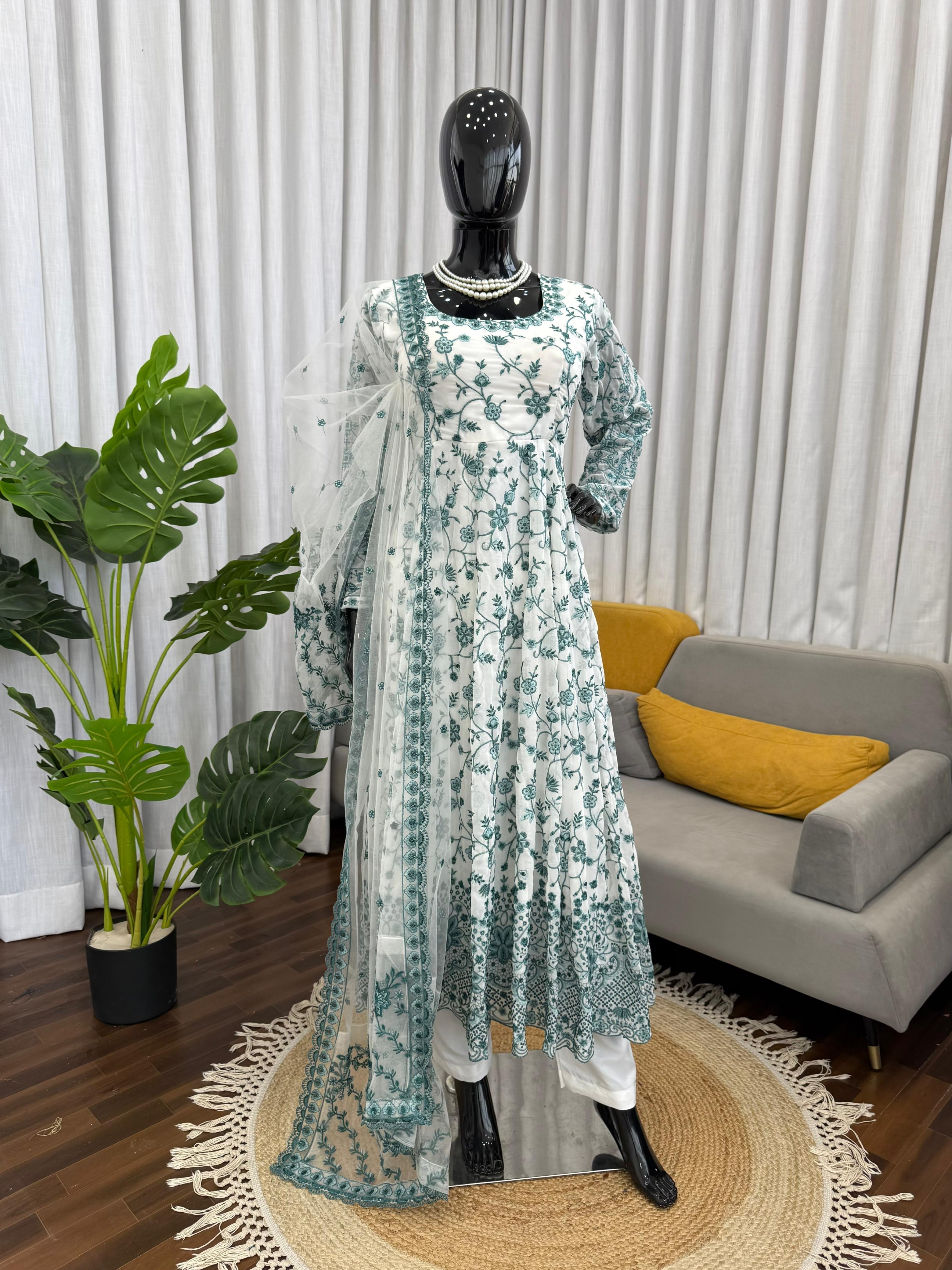 Flowery Embroidered anarkali set