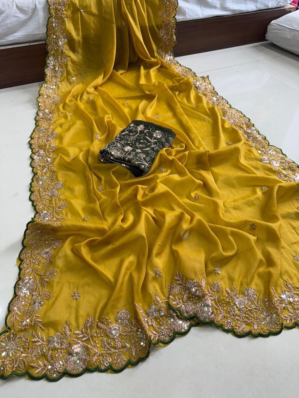 Star Georgette Sequence Rose Gold Saree