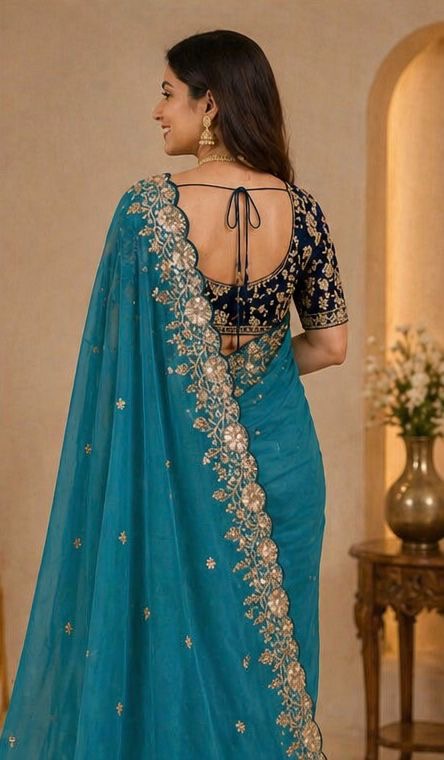Star Georgette Sequence Rose Gold Saree