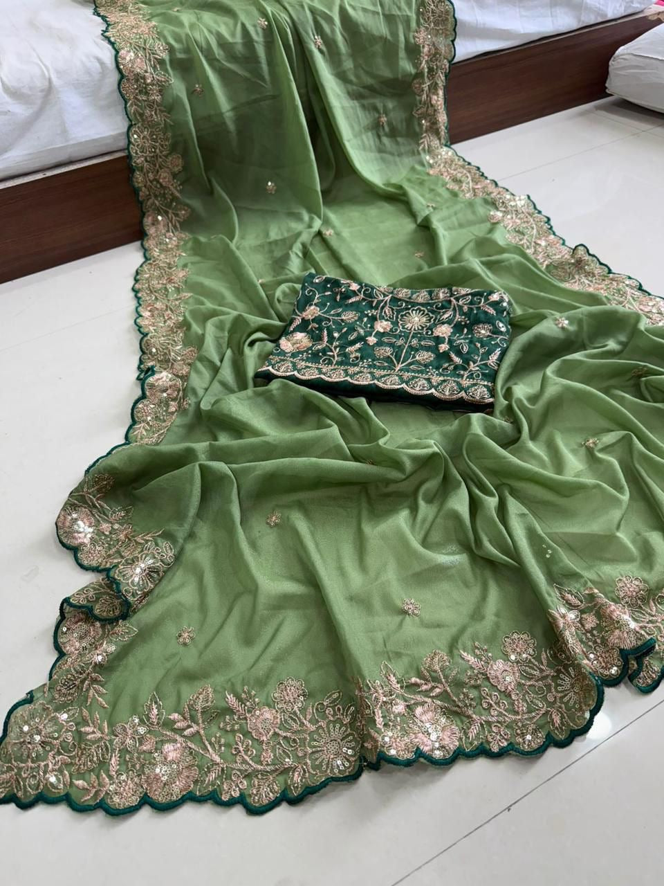 Star Georgette Sequence Rose Gold Saree