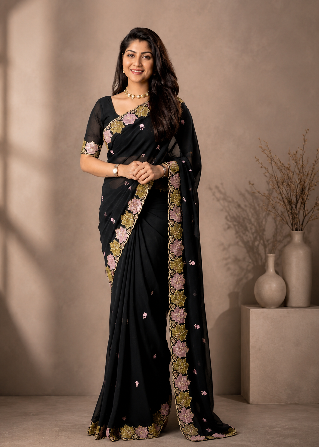 KHASSVESHH BLACK GEORGETTE SAREEE