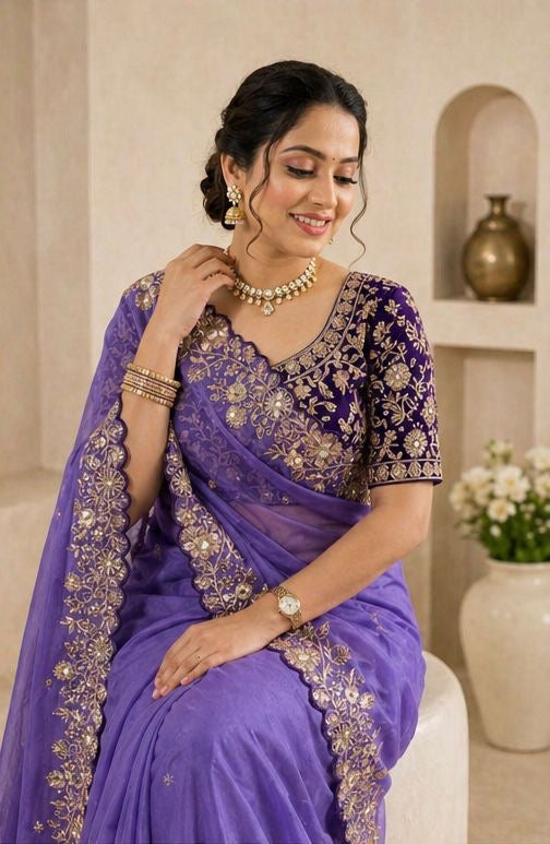 Star Georgette Sequence Rose Gold Saree