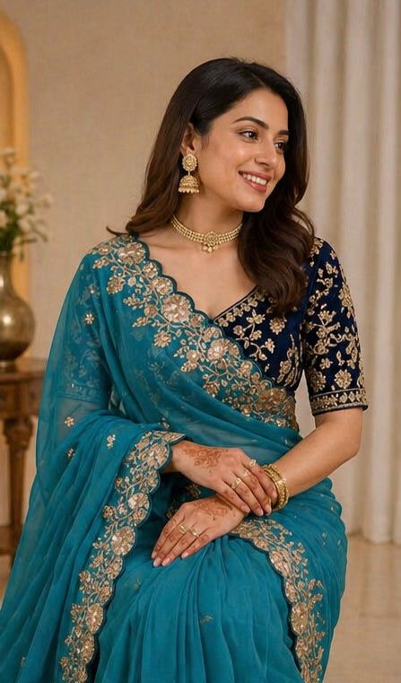 Star Georgette Sequence Rose Gold Saree