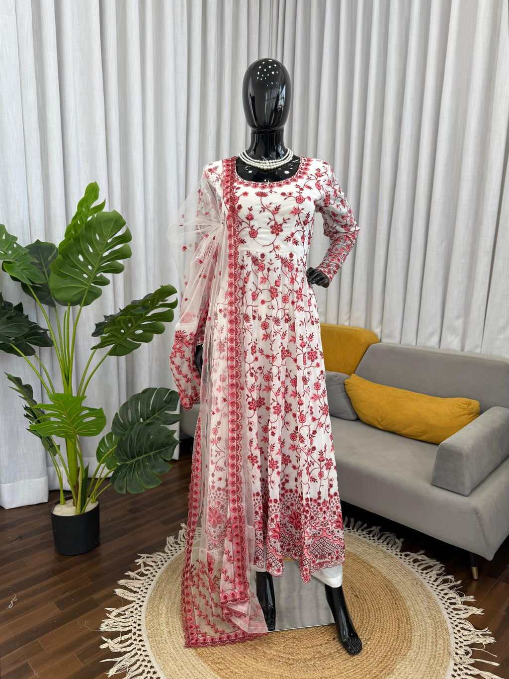 Flowery Embroidered anarkali set