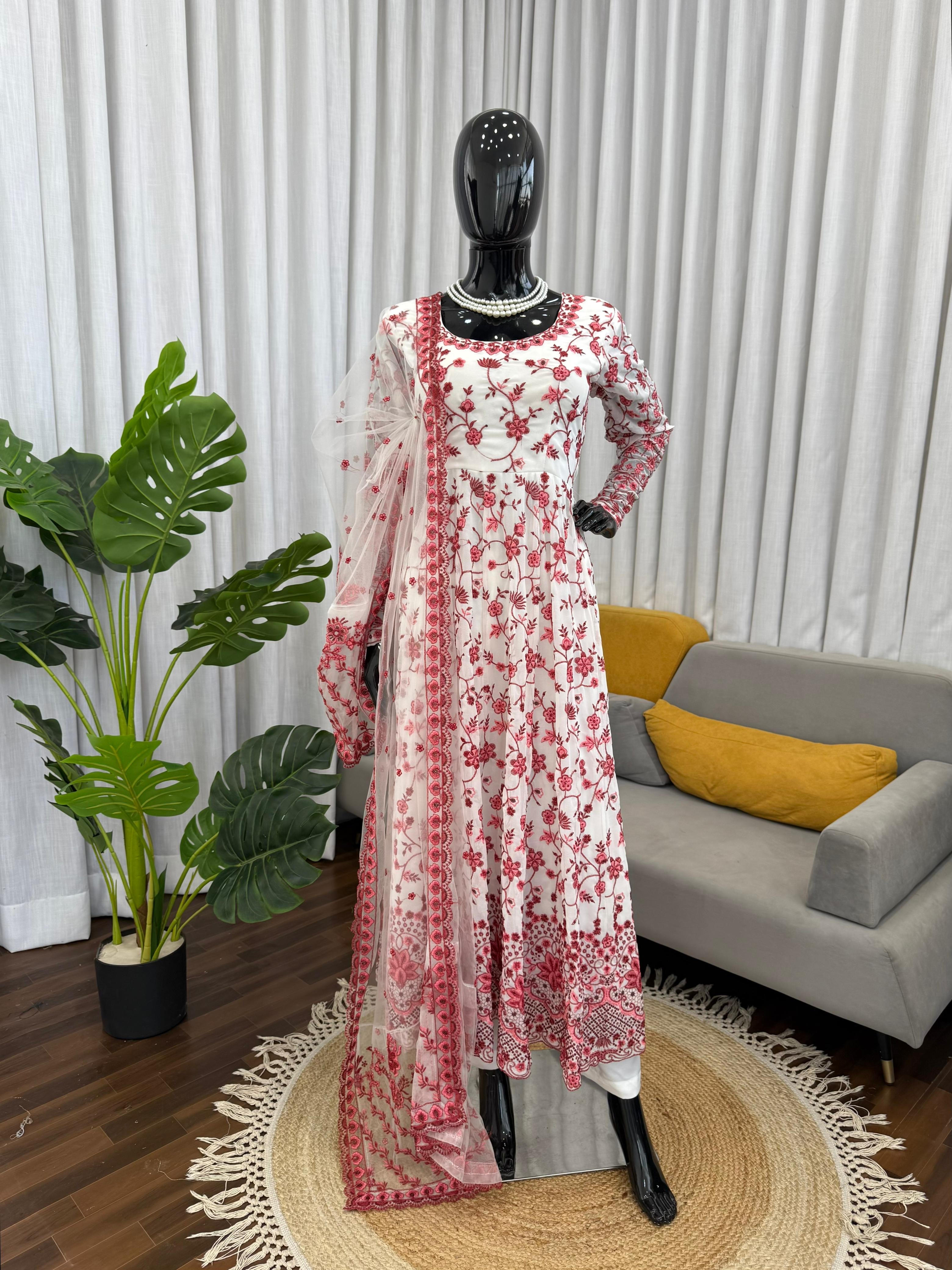 Flowery Embroidered anarkali set