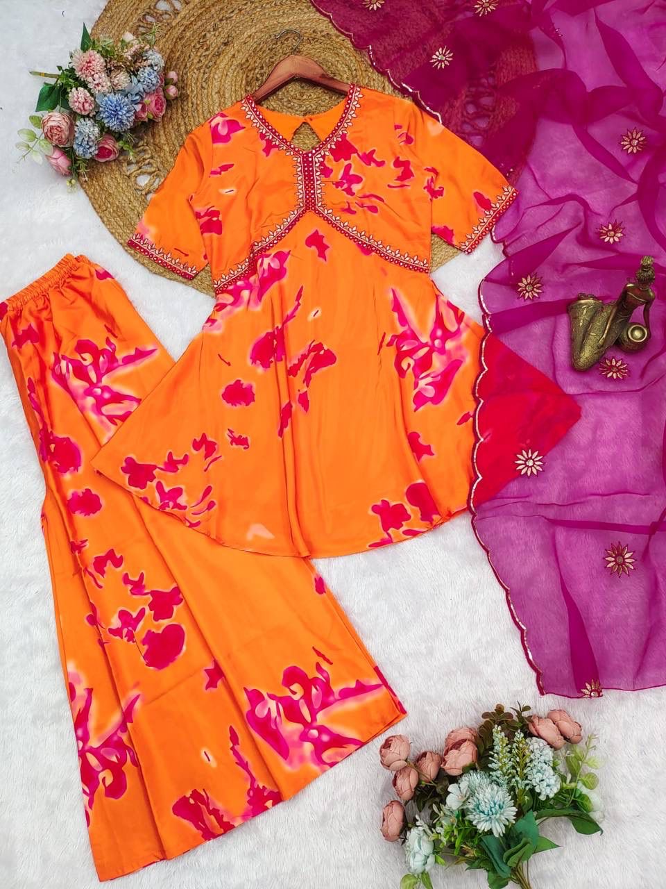 Printed Top with Palazzo & Dupatta