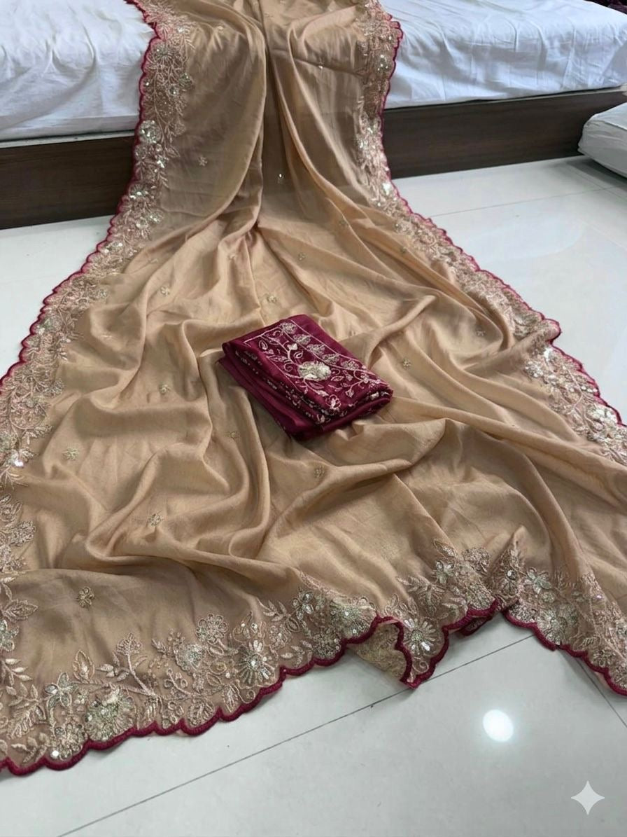 Star Georgette Sequence Rose Gold Saree
