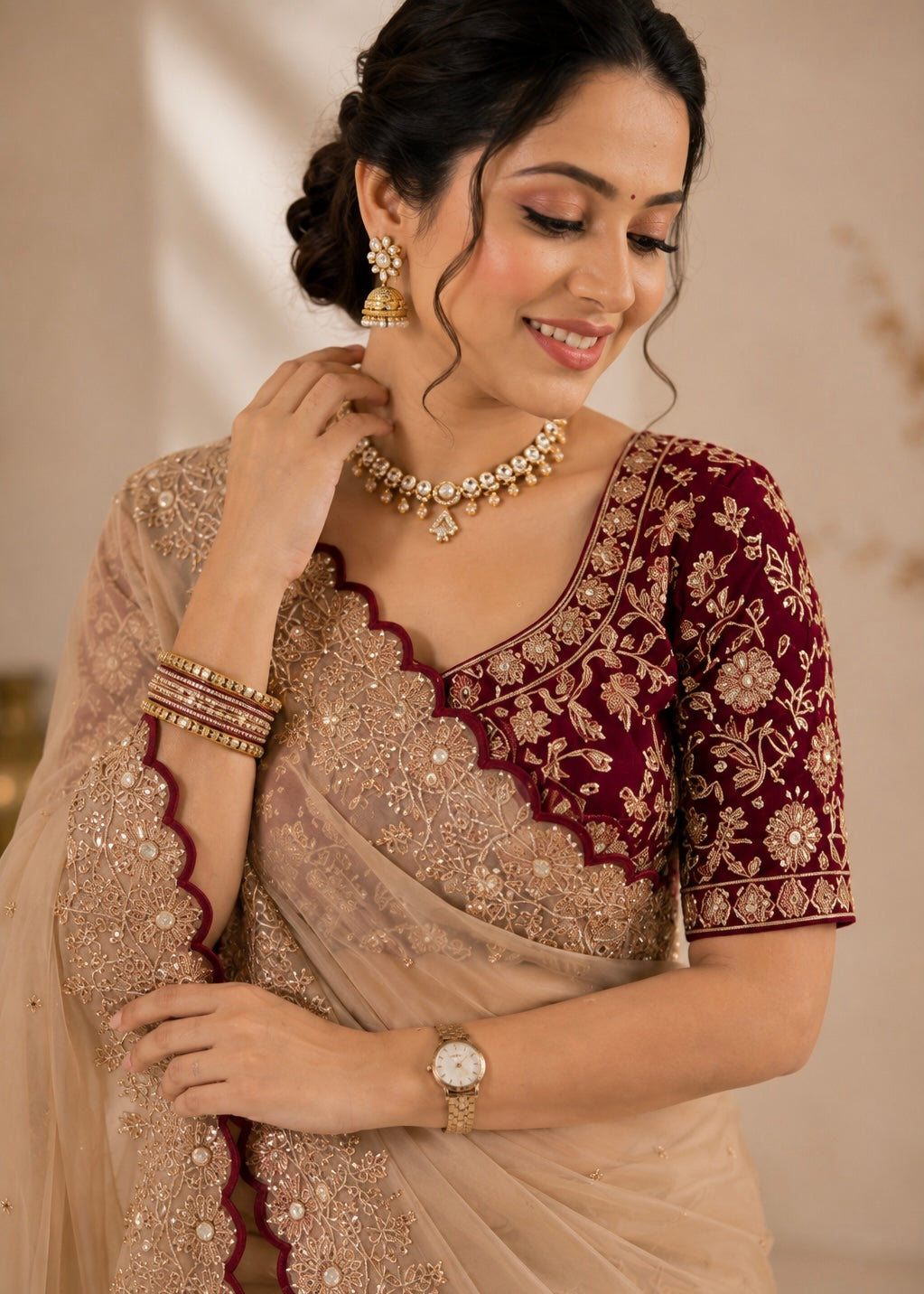 Star Georgette Sequence Rose Gold Saree