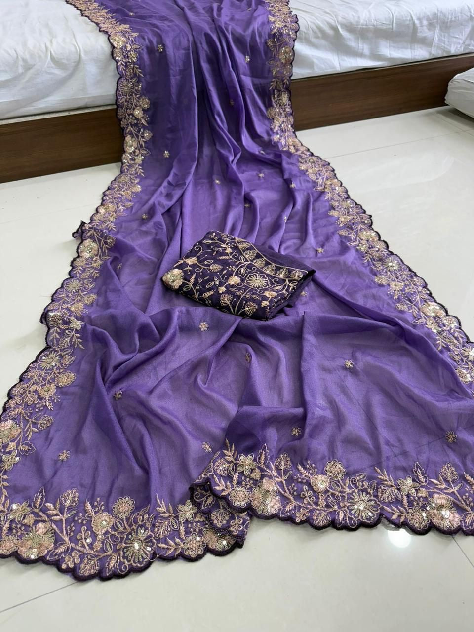 Star Georgette Sequence Rose Gold Saree