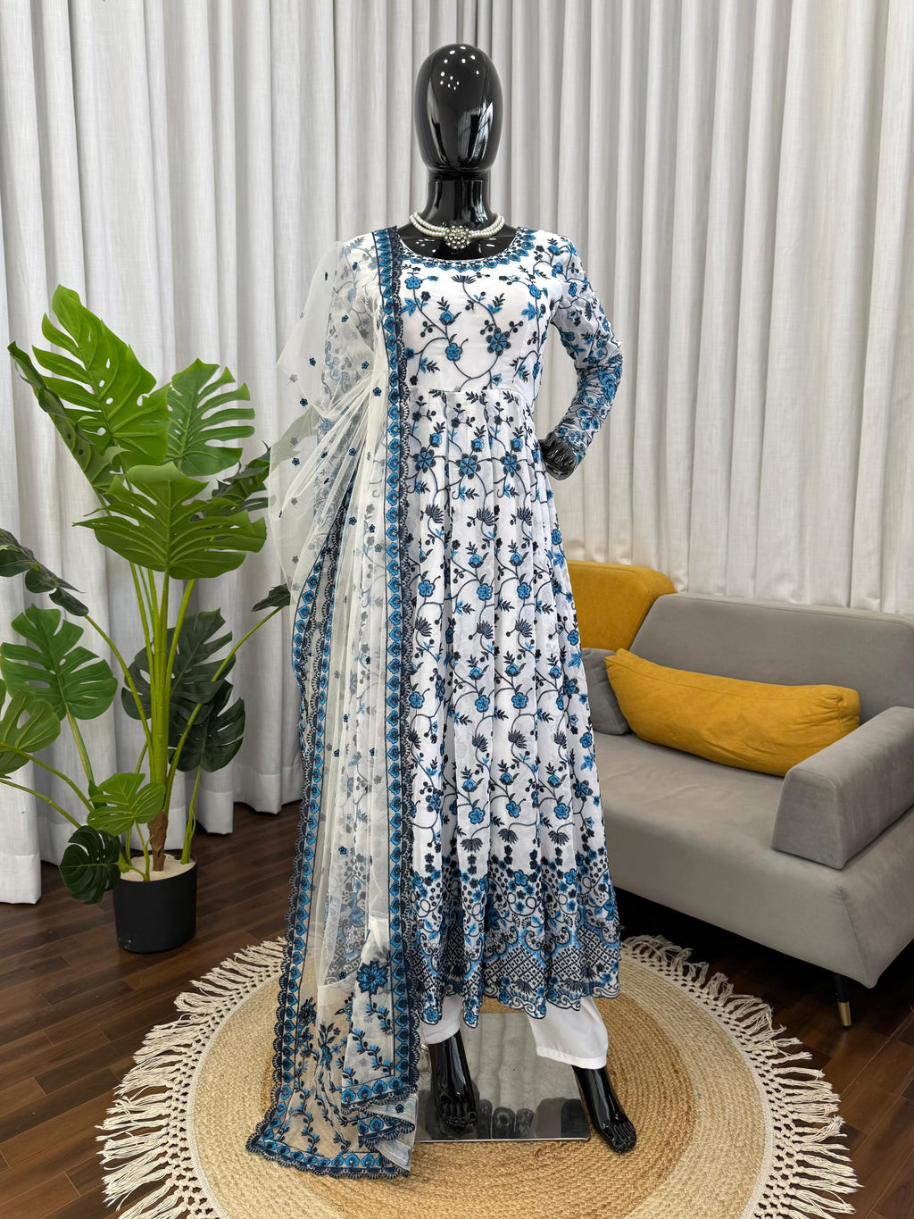 Flowery Embroidered anarkali set