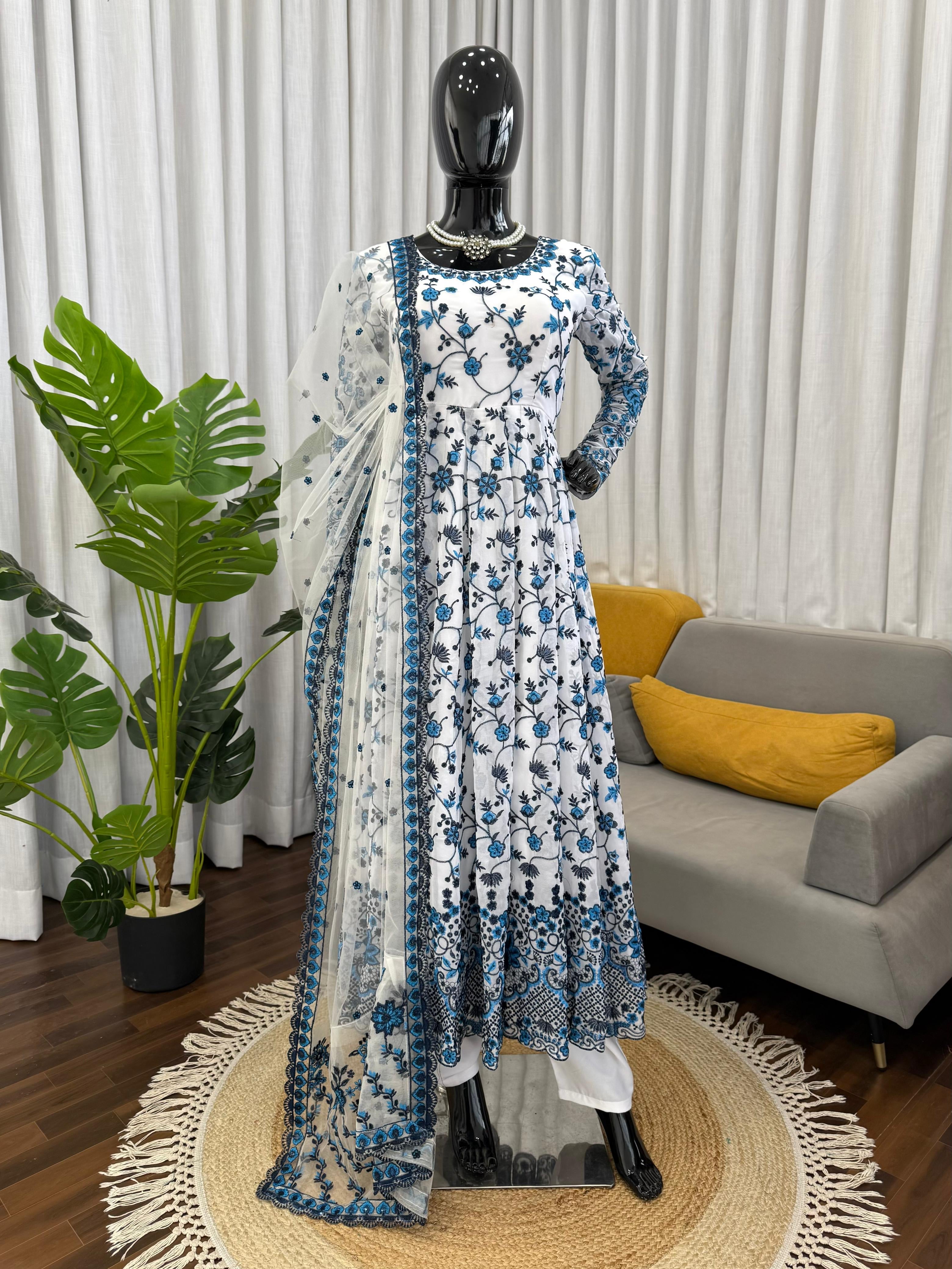 Flowery Embroidered anarkali set