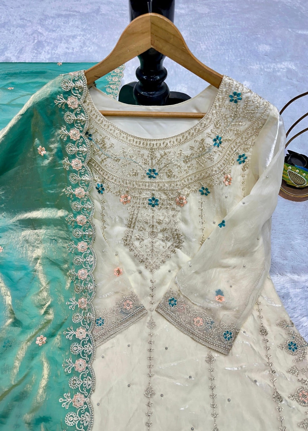 White Embroidered Silk Kurta Set