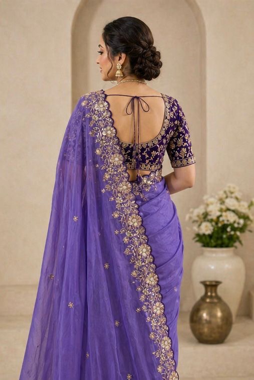 Star Georgette Sequence Rose Gold Saree