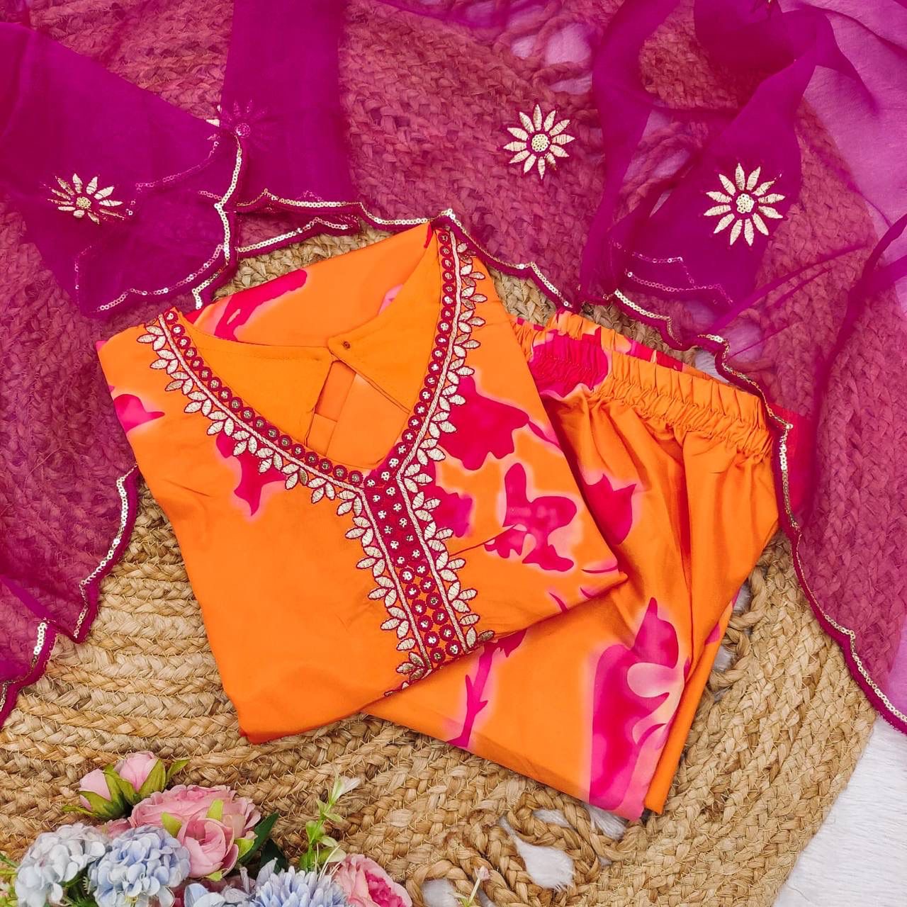 Printed Top with Palazzo & Dupatta