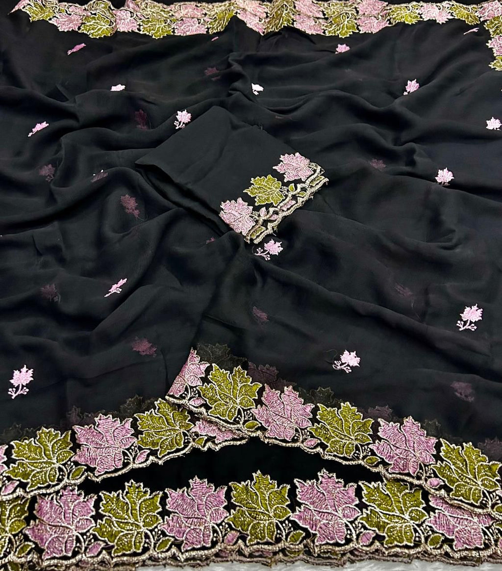 KHASSVESHH BLACK GEORGETTE SAREEE