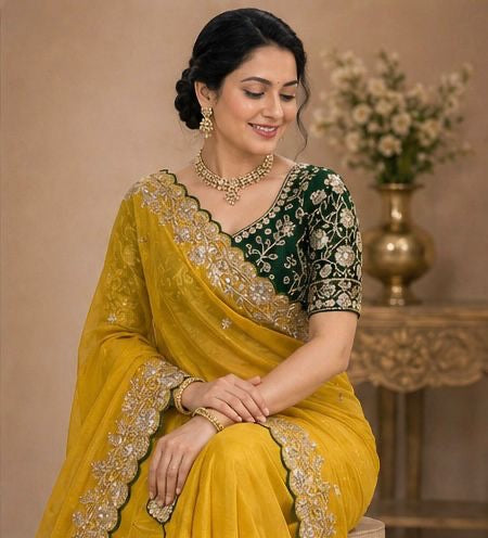 Star Georgette Sequence Rose Gold Saree
