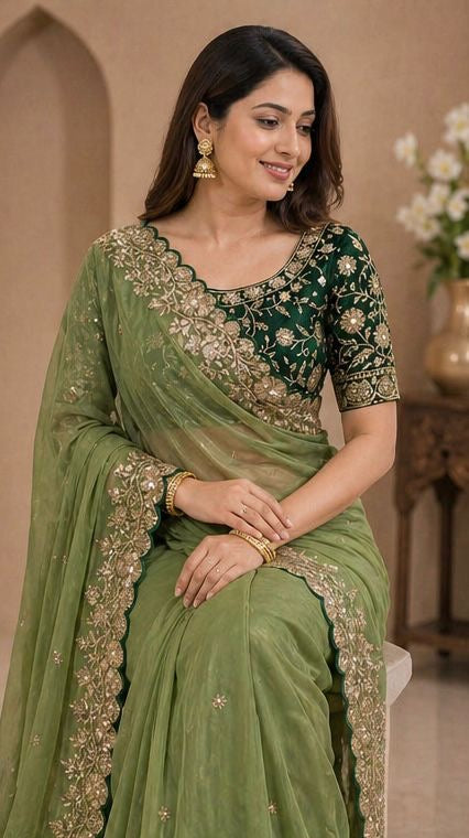 Star Georgette Sequence Rose Gold Saree