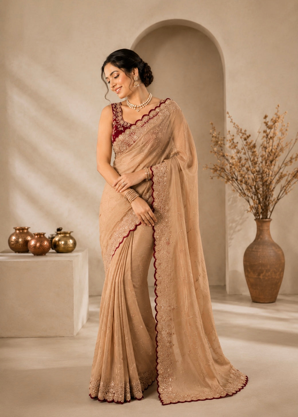 Star Georgette Sequence Rose Gold Saree